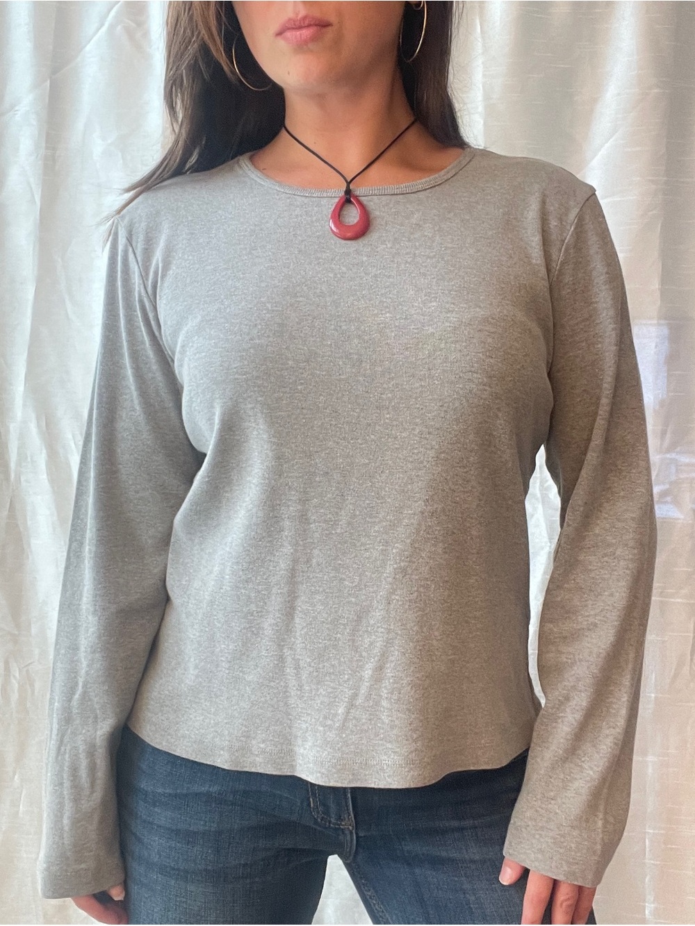 Vintage Banana Republic Long Sleeve Tee Heather Gray Minimalist 90s Womens Large